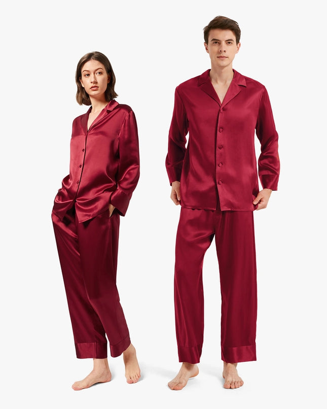 His & Hers Classic Silk Pajamas Claret-Pajamas-MommeSilk-Urbanheer