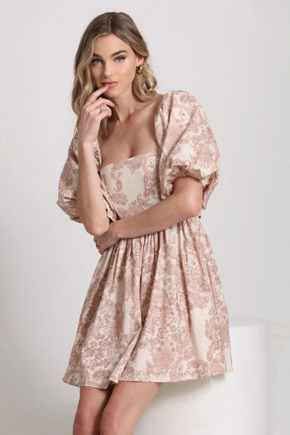 Baroque Paisley Linen Blend Babydoll Dress-dress-Avec Les Filles-Urbanheer