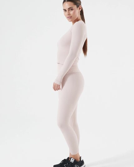 Rib Seamless Longsleeve Blush-Long Sleeve Tops-Nux Active-Urbanheer