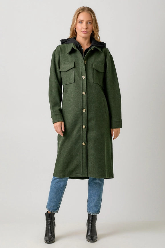 Twofer Hoodie Solid Coat Green