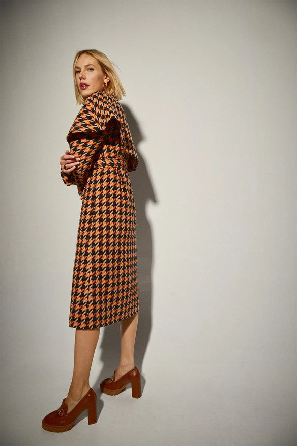 Orange Houndstooth Coat-COAT-Dolores Promesas-Urbanheer