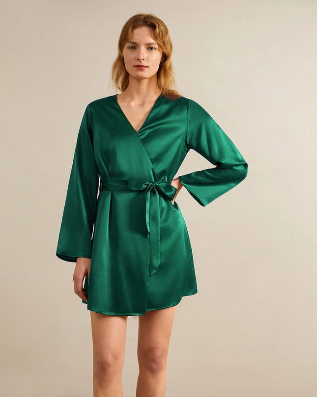 Loose Collarless Silk Emerald Green-Robe-MommeSilk-Urbanheer