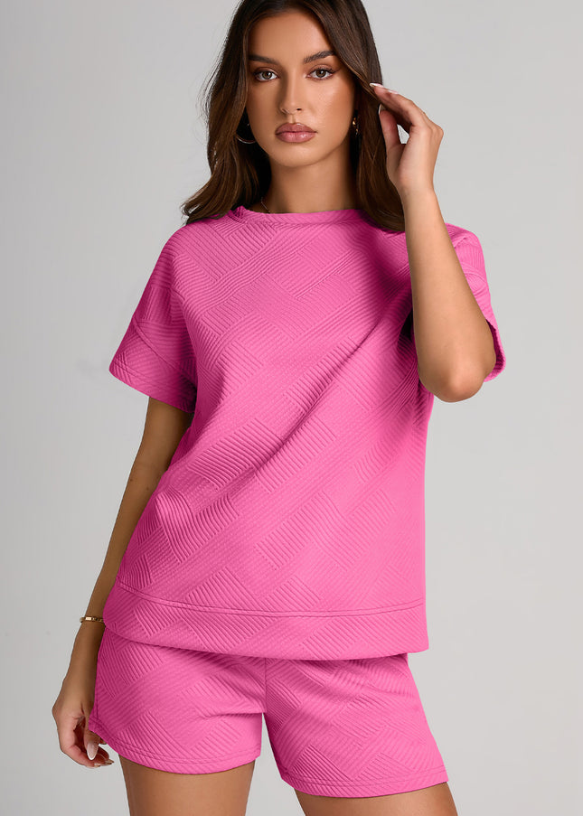 Textured Round Neck T-Shirt And Shorts Set