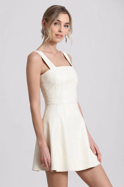 Faux-Ever Leather™ Fit-And-Flare Mini Dress Gardenia White-dress-Avec Les Filles-Urbanheer