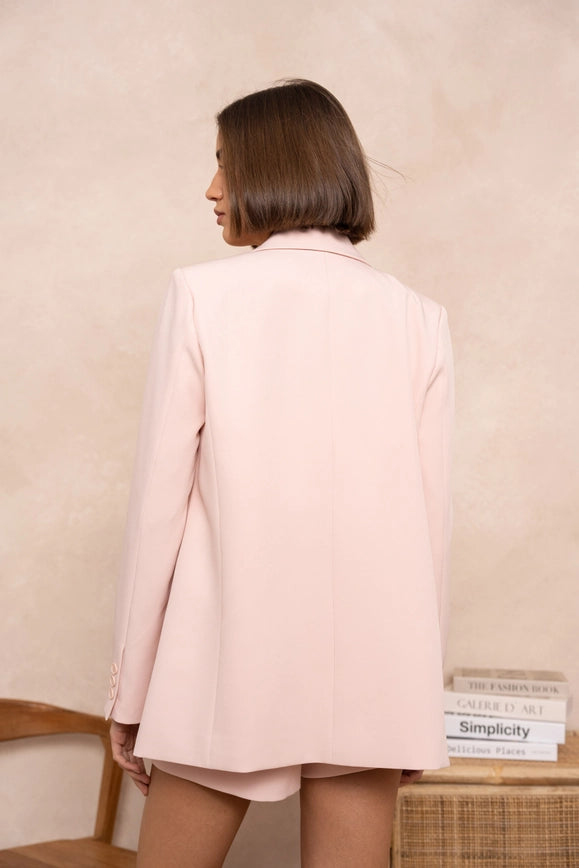 Signature Asymmetric Mid-Length Double-Breasted Plain Jacket Pink-Jacket-Attentif Paris-Urbanheer