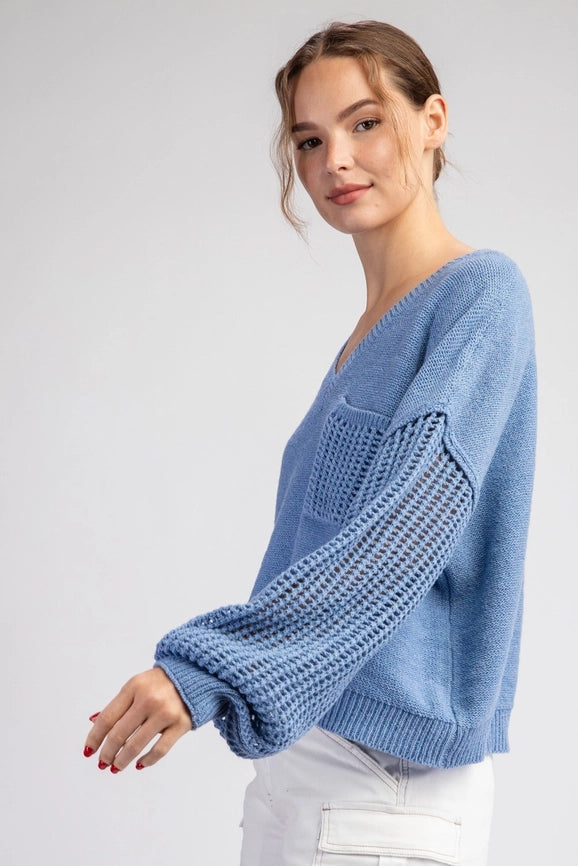 Open Knit Long Sleeve Sweater Top DENIM