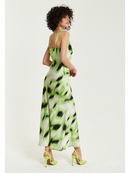 Liquorish Green And Black Abstract Print Cowl Neck Midi Dress-Liquorish-Urbanheer