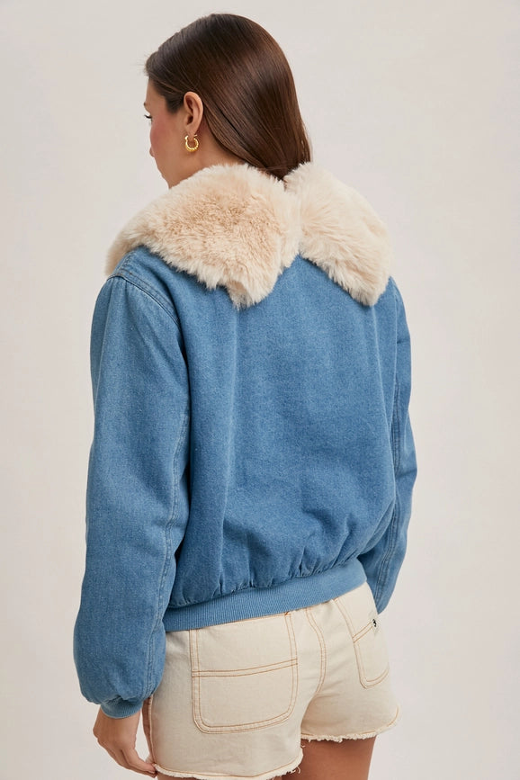 Faux Fur Detachble Denim Jacket