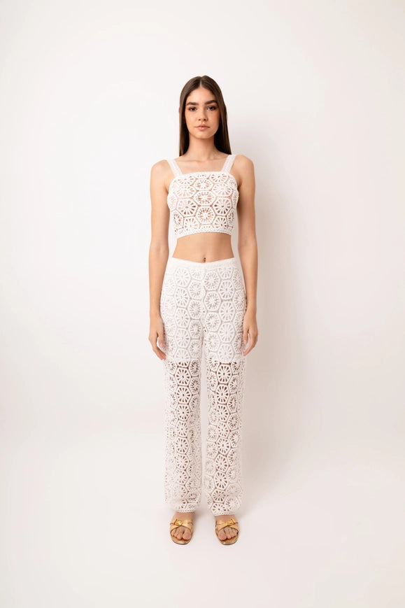 Capri Crochet Rear Zip Straight Pants-Pants-Amy Lynn-White-S-Urbanheer