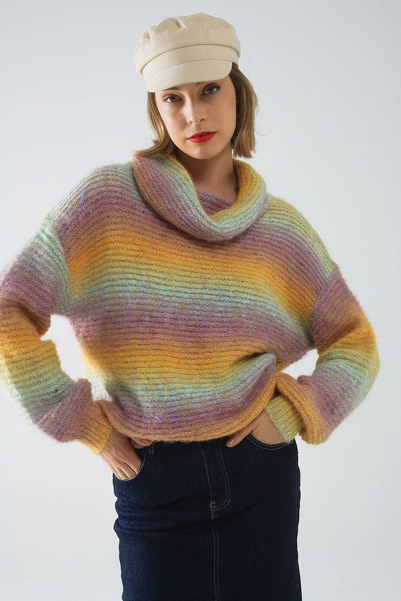 Oversized Turtleneck Comfy Sweater in Multicolor