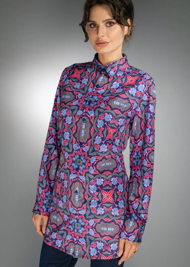 Geometric Long Shirt Electric Purple/Scarlet Red For Women-Nuvula-Urbanheer