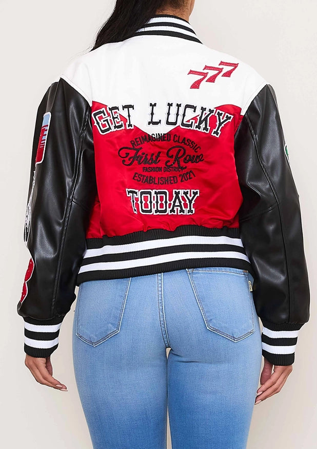 Get Lucky Varsity Jacket-Jacket-First Row-Urbanheer