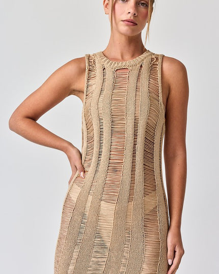 Lillian Ladder Knit Dress Taupe-Dresses-Papermoon-Urbanheer