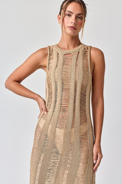 Lillian Ladder Knit Dress Taupe-Dresses-Papermoon-Urbanheer