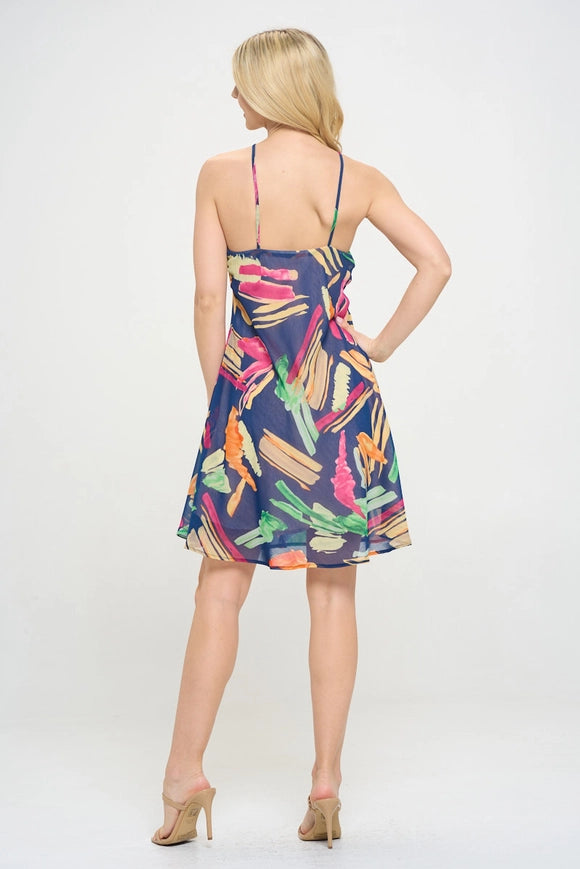 Print Halter Neck Swing Dress Navy-Dress-Renee C.-Urbanheer