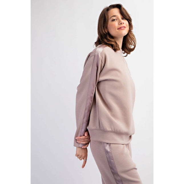 Modal Poly Span Top with Satin Side Detail Lt Mocha