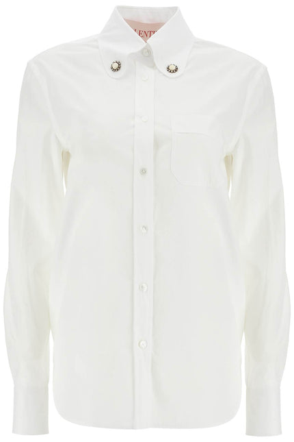 Valentino Garavani structured collar white optical long sleeve cotton shirt