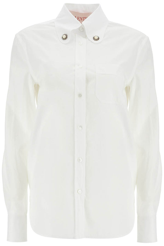 Valentino Garavani structured collar white optical long sleeve cotton shirt