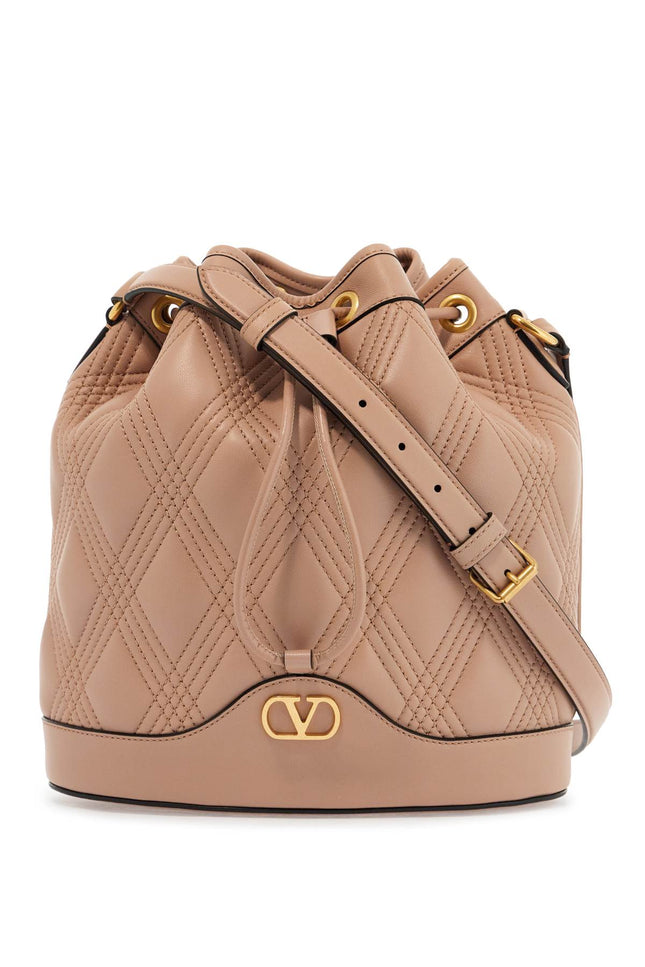 Valentino Garavani quilted pink leather bucket crossbody bag with golden details