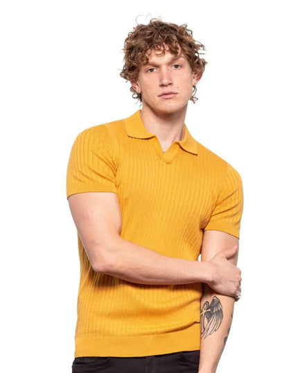 Ribbed Knit Polo - Mustard-Clothing - Men-Eight X-Urbanheer