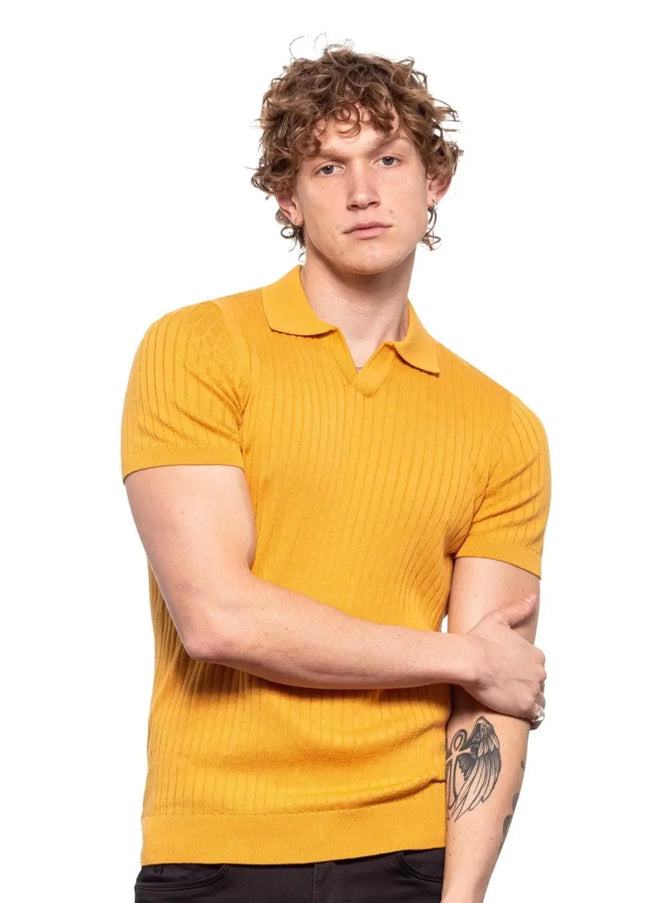 Ribbed Knit Polo - Mustard-Clothing - Men-Eight X-Urbanheer