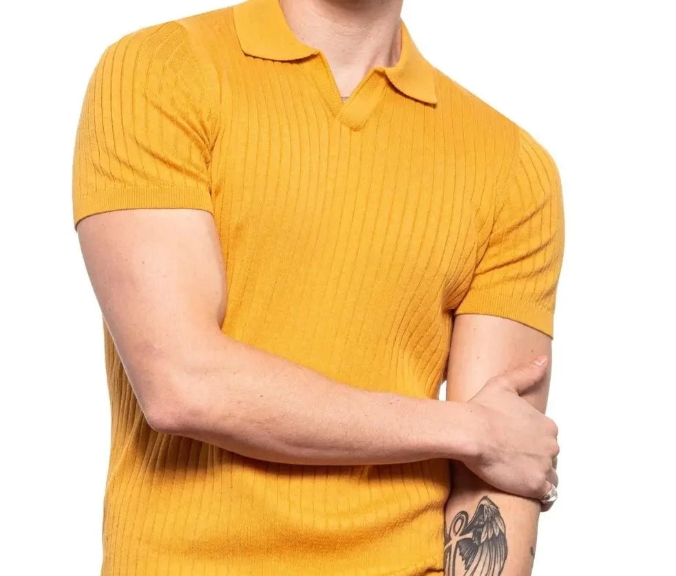 Ribbed Knit Polo - Mustard-Clothing - Men-Eight X-Urbanheer