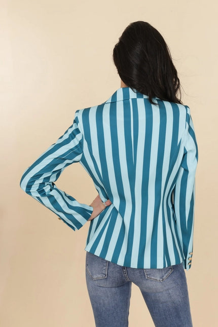 Striped Blazer Jacket Blue-Jacket-Attentif Paris-Urbanheer