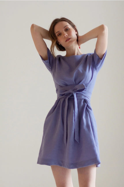 Wrap Linen Tie Belt Bridesmaid Dress For Women Short Lavender-Dress-Nich Linen-XXS-Urbanheer