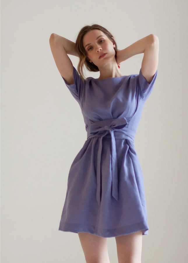 Wrap Linen Tie Belt Bridesmaid Dress For Women Short-Clothing - Women-Nich Linen-XXS-Lavender-Urbanheer