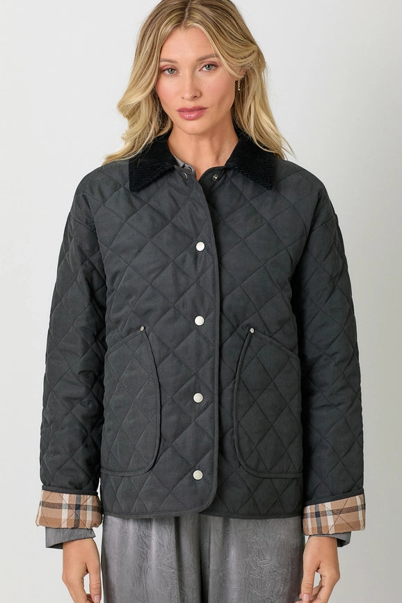 Contrast Quilted Jacket  Black