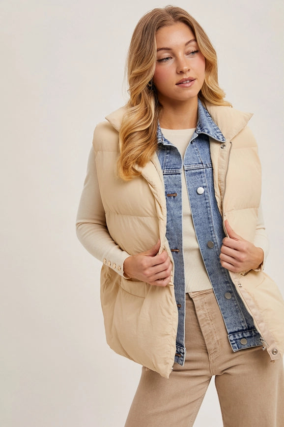 Denim Layered Puffer Vest