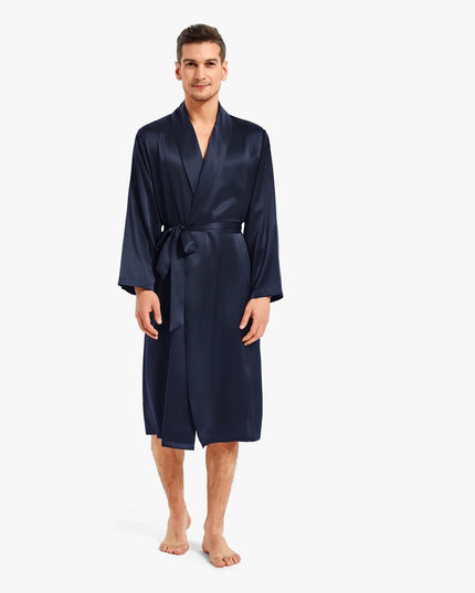 Smooth Silk Robe Navy Blue-Robe-MommeSilk-Urbanheer