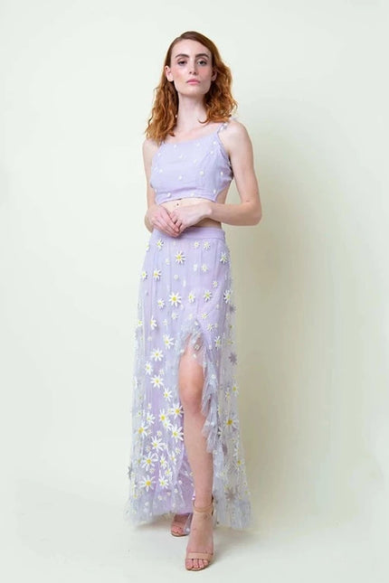 Lavender Daisy Embroidered Skirt-Skirt-La fuori-Urbanheer