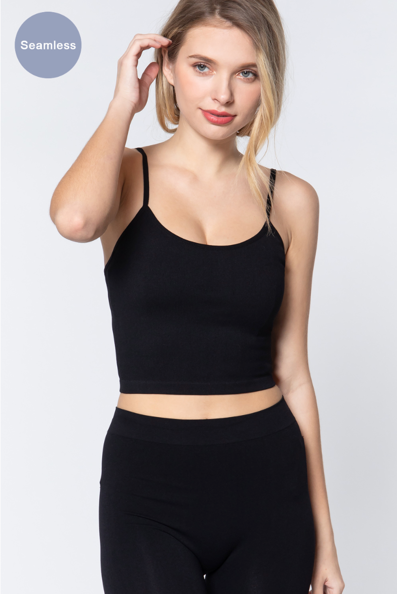 ACTIVE BASIC Round Neck Crop Rib Seamless Cami-UHX-Black-S/M-Urbanheer