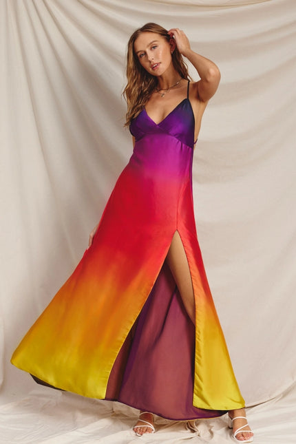 Radiance Ombre Open Back Plunging Maxi Dress Sunset Cosmo-Maxi Dress-Dress Forum-Urbanheer