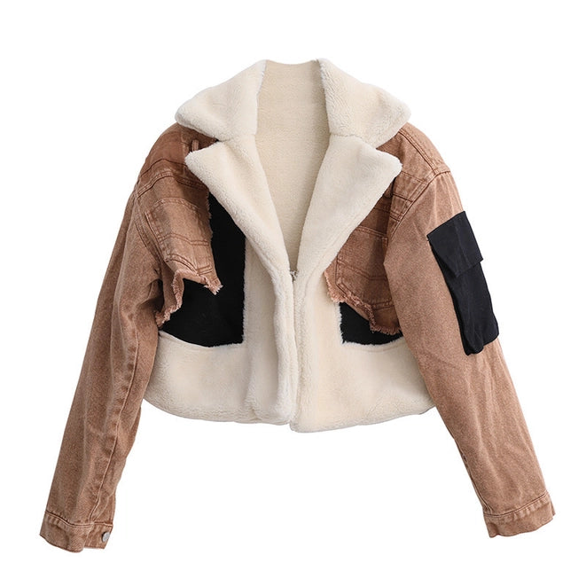 Jk006 Women'S Bomber Jacket Fleece Long Sleeve-Jacket-Productseeker-Brown-S-Urbanheer