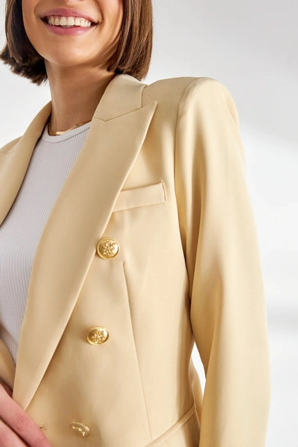 Timeless Fitted Blazer Jacket with Gold Double-Breasted Buttons Beige-Jacket-Attentif Paris-Urbanheer