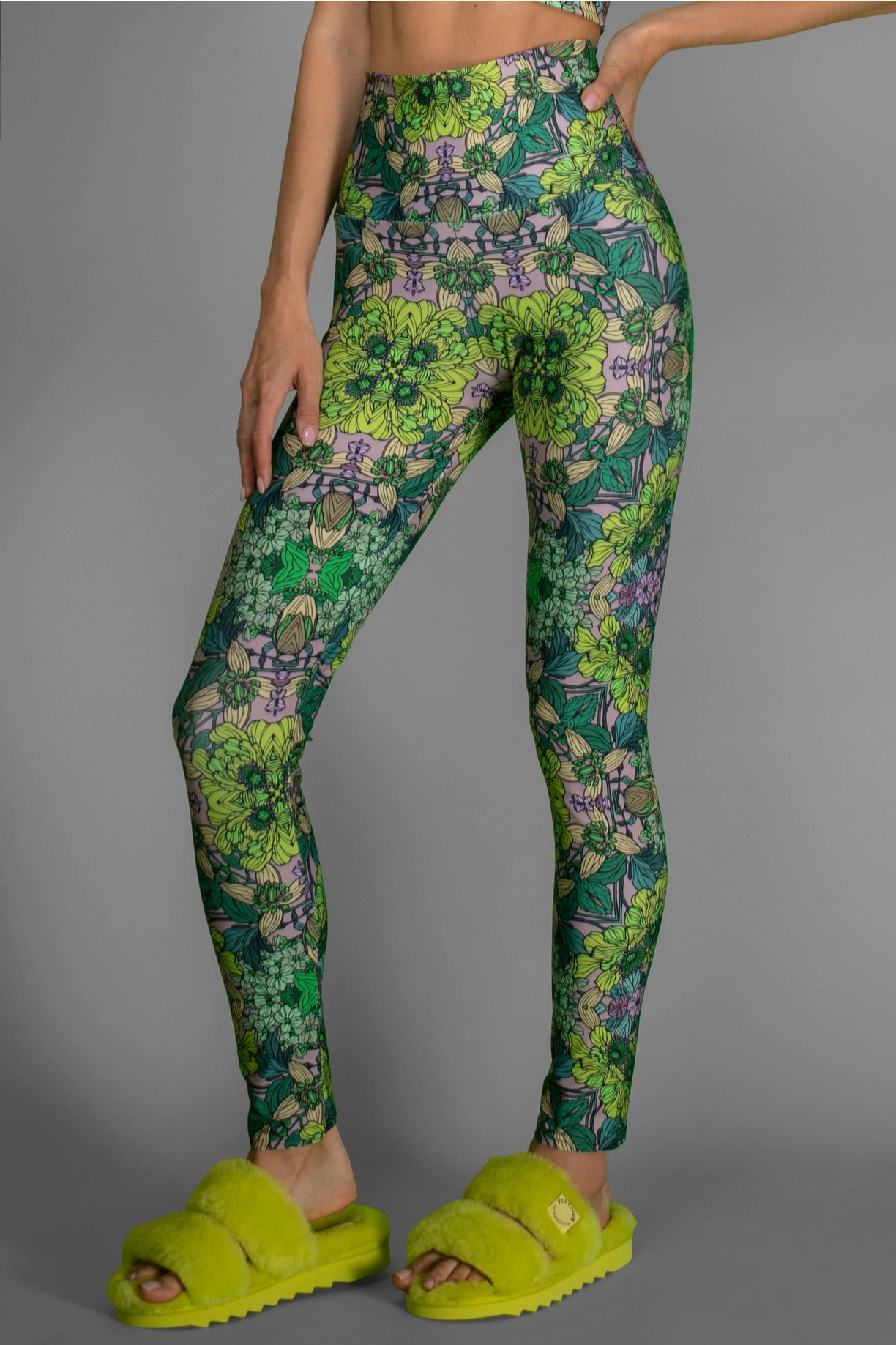 Stretchy Psychedelic Botanical Printed Green Garden Leggings-Nuvula-Urbanheer