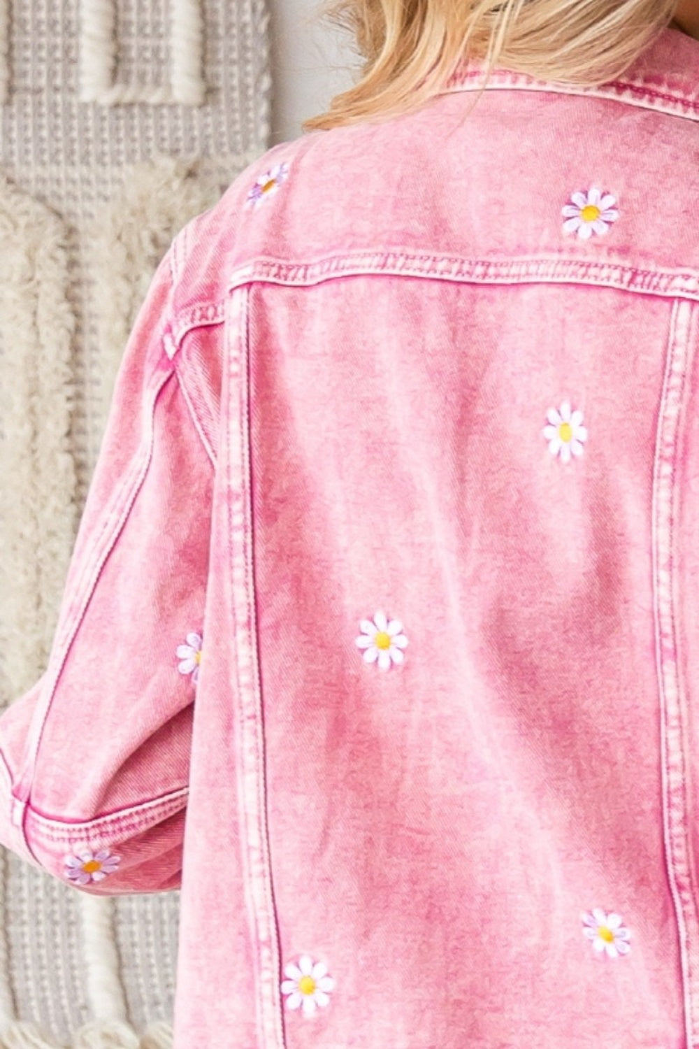 Veveret Daisy Print Button Up Denim Jacket-UHX-Urbanheer