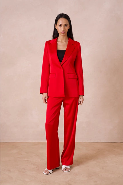 Satin Plain Fitted Jacket Red-Jacket-Attentif Paris-S-Urbanheer