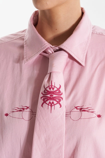 Kash Set Oversized Shirt and Tie with Tattoo Print in Pink