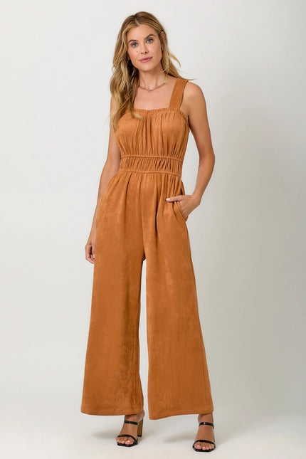 Suede Wide Leg Jumpsuit Pumpkin