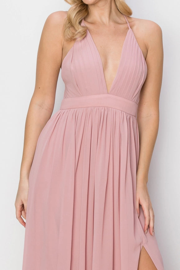 SLEEVELESS Double Strap Slit Maxi Dress PINK-Dress-HYFVE-Urbanheer