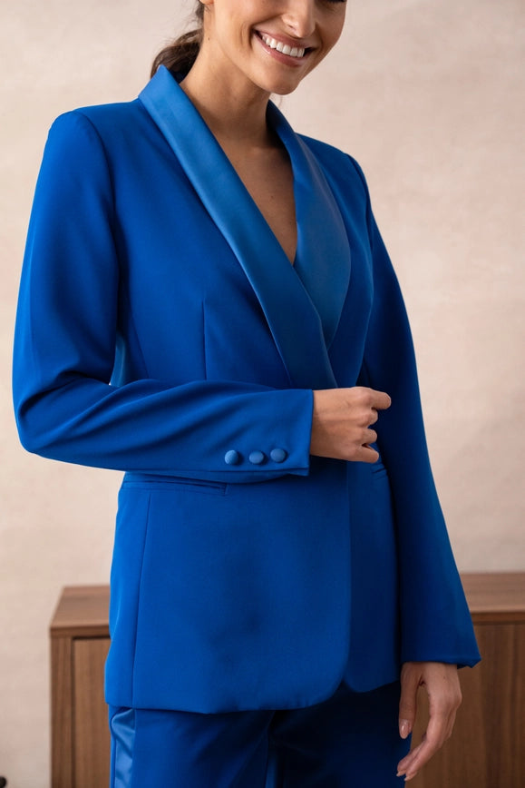 Plain Fitted Smoking Jacket Royal Blue-Jacket-Attentif Paris-Urbanheer