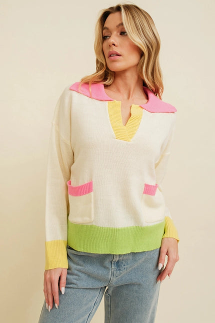 Color Block Pocket Detail Sweater.-Sweater-Cloud Ten-Urbanheer