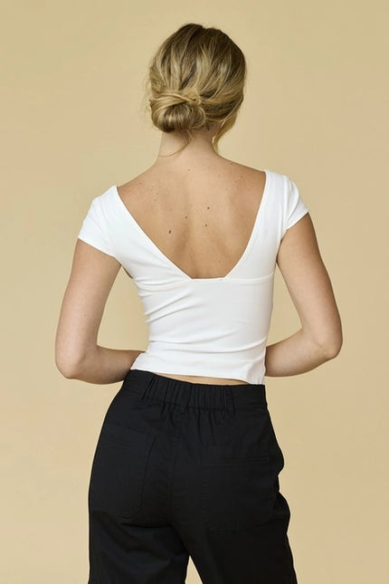 Alina Slim Fit V-Neck Top White-TOP-Papermoon-Urbanheer