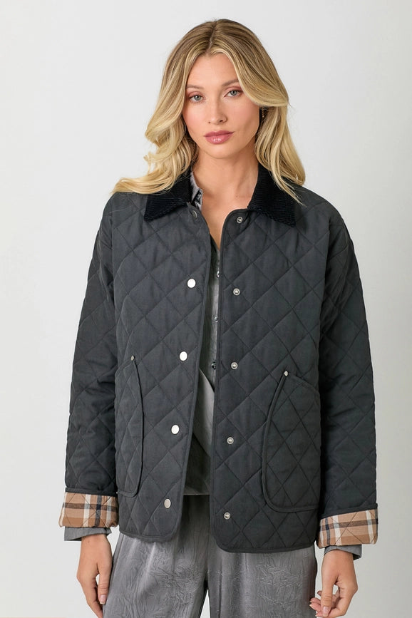 Contrast Quilted Jacket  Black