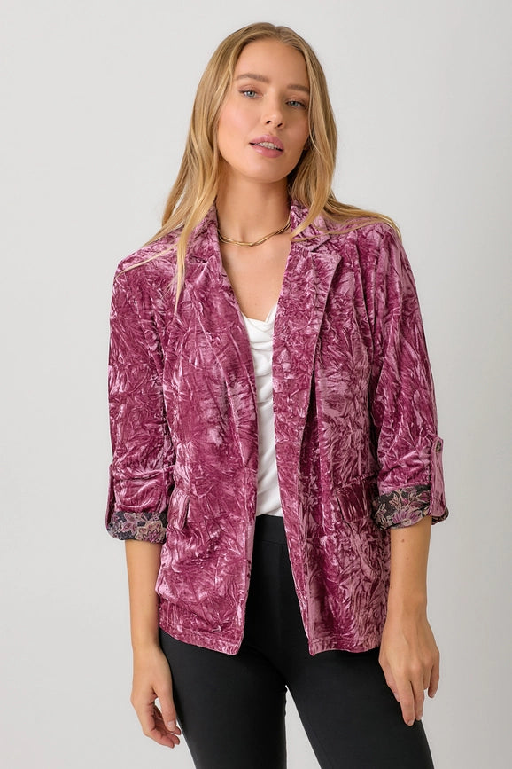 Rolled Sleeve Velvet Blazer Berry