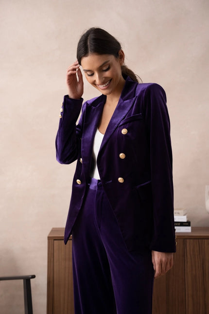 Fitted Velvet Jacket Bottle Purple-Jacket-Attentif Paris-Urbanheer