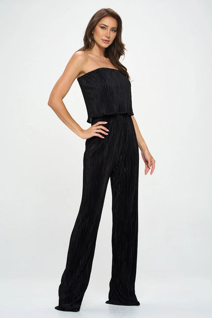 Made in USA Plisse Solid Strapless Straight Leg Jumpsuit-Jumpsuit-Renee C.-Urbanheer